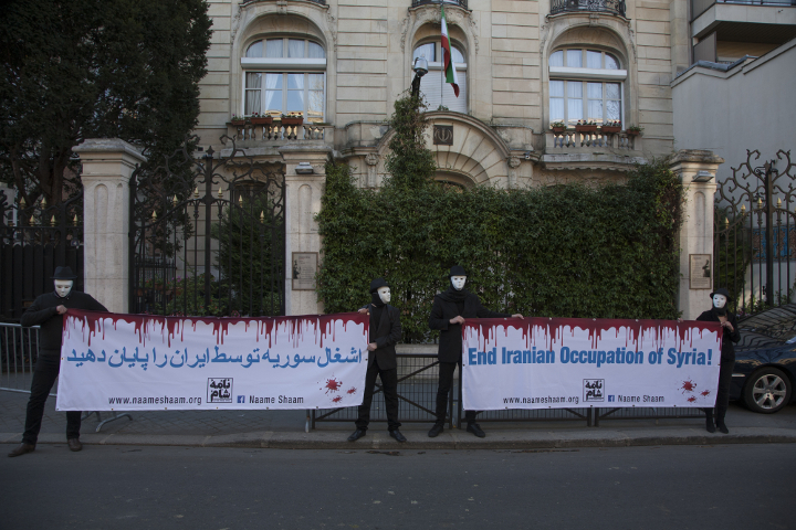 Naame Shaam protest at Iranian embassy in Paris